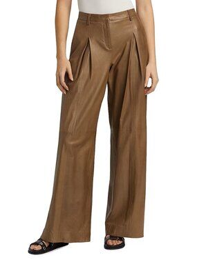 TWP Sullivan Leather Pleated Wide-Leg Pants